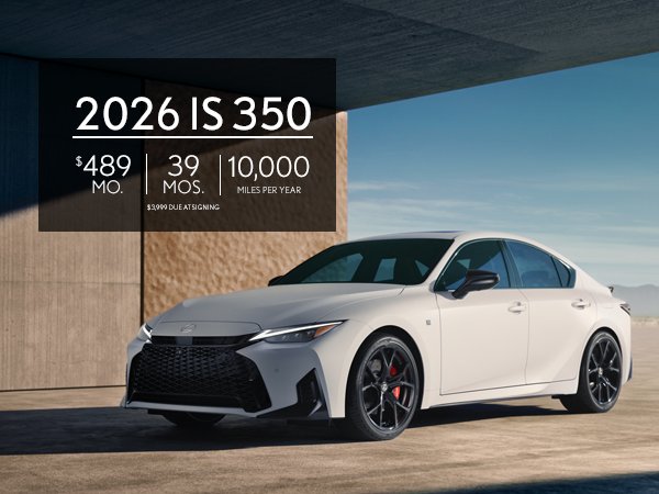 Square crop of the 2026 Lexus IS 350 lease creative, sized for a smaller placement.