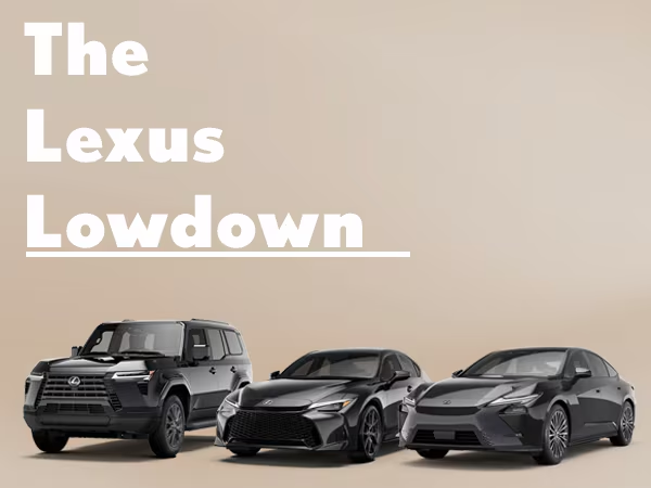 Banner for The Lexus Lowdown page, reading 'The Lexus Lowdown' over an image of three dark Lexus vehicles.