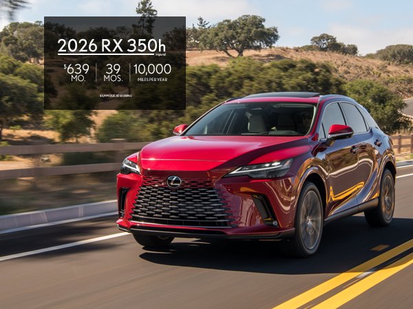 Square crop of the 2026 Lexus RX 350h Hybrid lease creative, sized for a smaller placement.