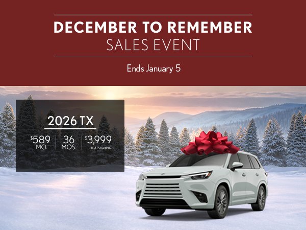 Square crop of the 'December to Remember' Lexus TX creative, sized for a smaller placement.